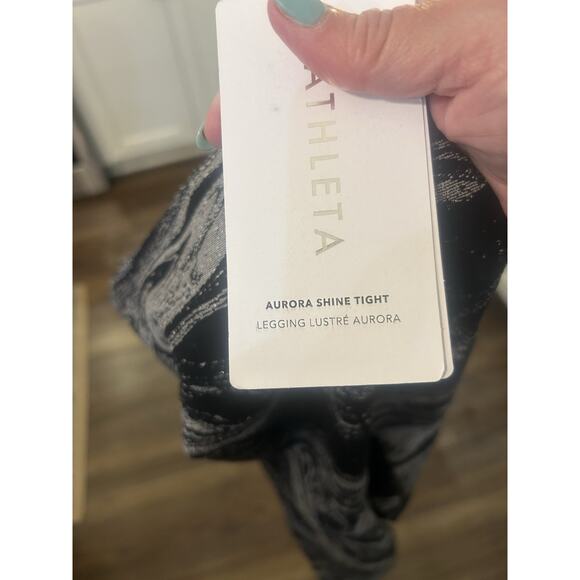 Athleta Women's Small Aurora Shine Tight Leggings Black Marble Silvee‎ Seamless - Picture 8 of 8